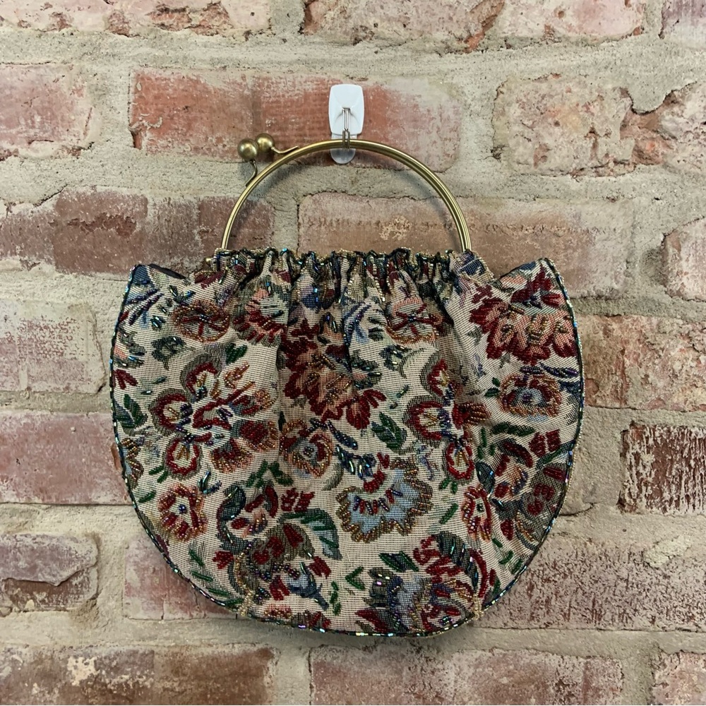 Vintage boho tapestry beaded handbag purse